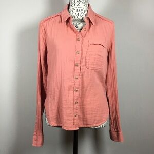 Pilcro gauzy orange raw hem detail button down shirt sz XS western country boho
